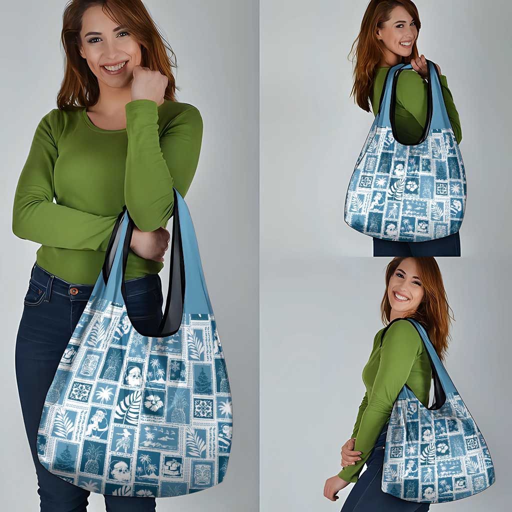 Hawaii Christmas Retro Patchwork Grocery Bag Aquamarine LT7 - Polynesian Pride