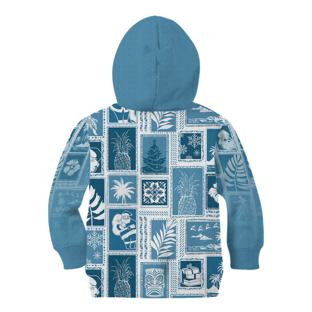 Hawaii Christmas Retro Patchwork Kid Hoodie Aquamarine LT7 - Polynesian Pride