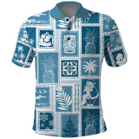 Hawaii Christmas Retro Patchwork Polo Shirt Aquamarine LT7 Aquamarine - Polynesian Pride