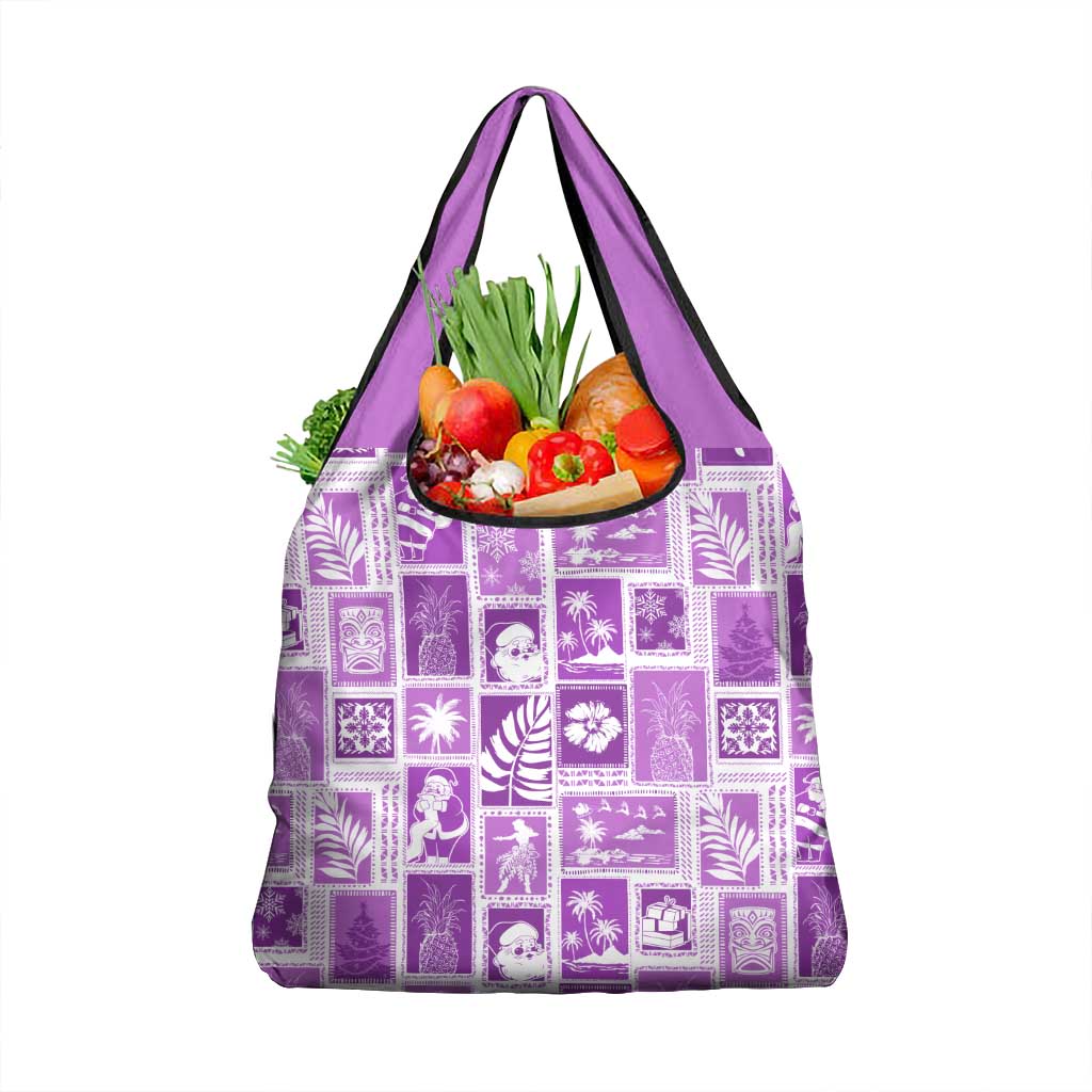 Hawaii Christmas Retro Patchwork Grocery Bag Violet