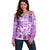 Hawaii Christmas Retro Patchwork Off Shoulder Sweater Violet LT7 Women Violet - Polynesian Pride