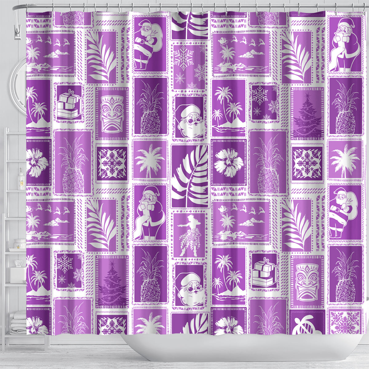 Hawaii Christmas Retro Patchwork Shower Curtain Violet LT7 - Polynesian Pride