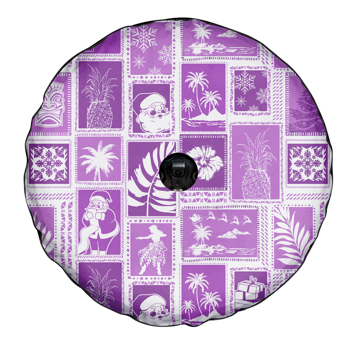 Hawaii Christmas Retro Patchwork Spare Tire Cover Violet LT7 - Polynesian Pride