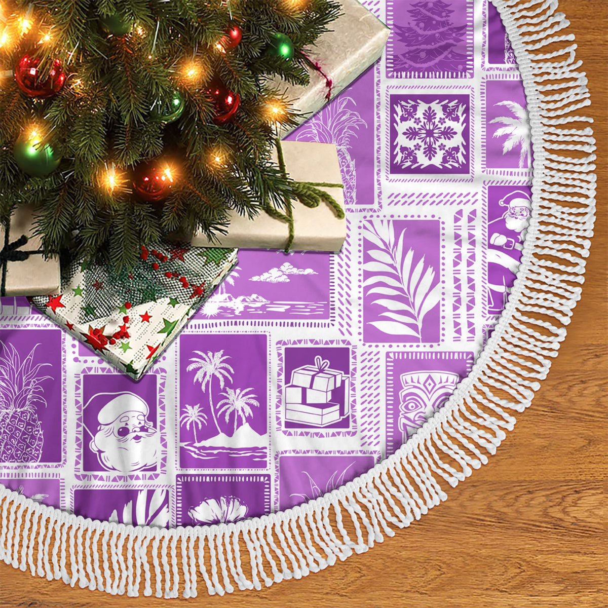 Hawaii Christmas Tree Skirt Retro Patchwork - Violet LT7 - Polynesian Pride