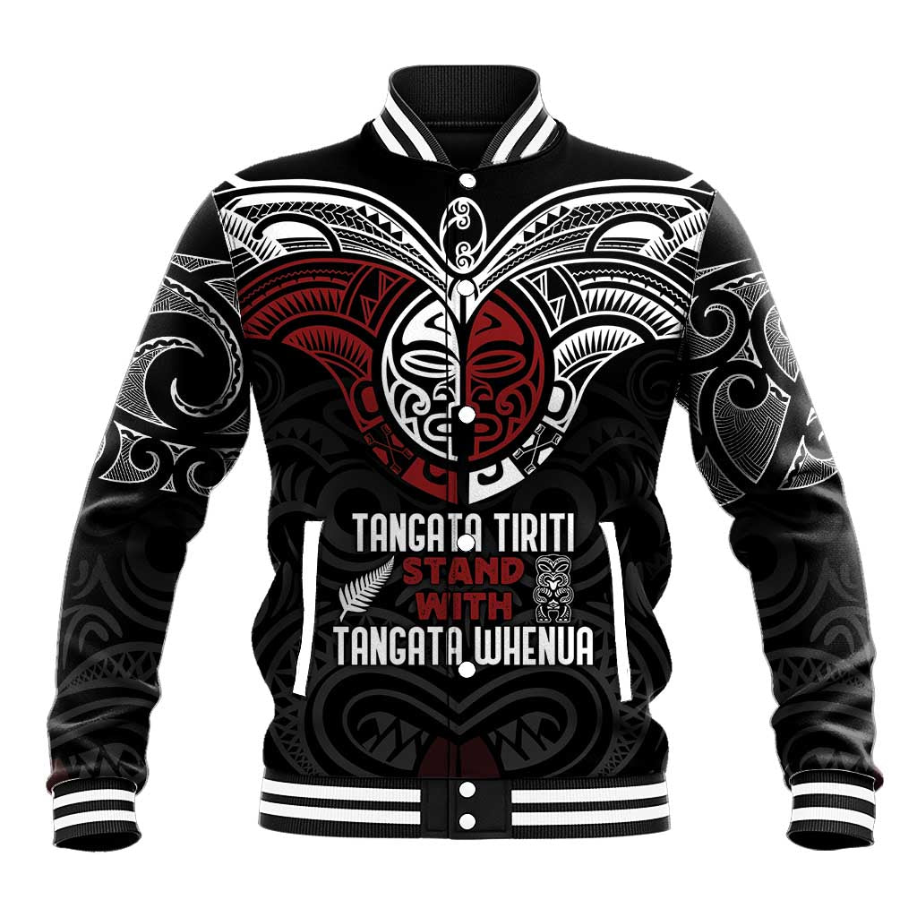 Maori Hongi Toitu Te Tiriti Baseball Jacket Tangata Tiriti Stand With Tangata Whenua LT7 Unisex Black - Polynesian Pride