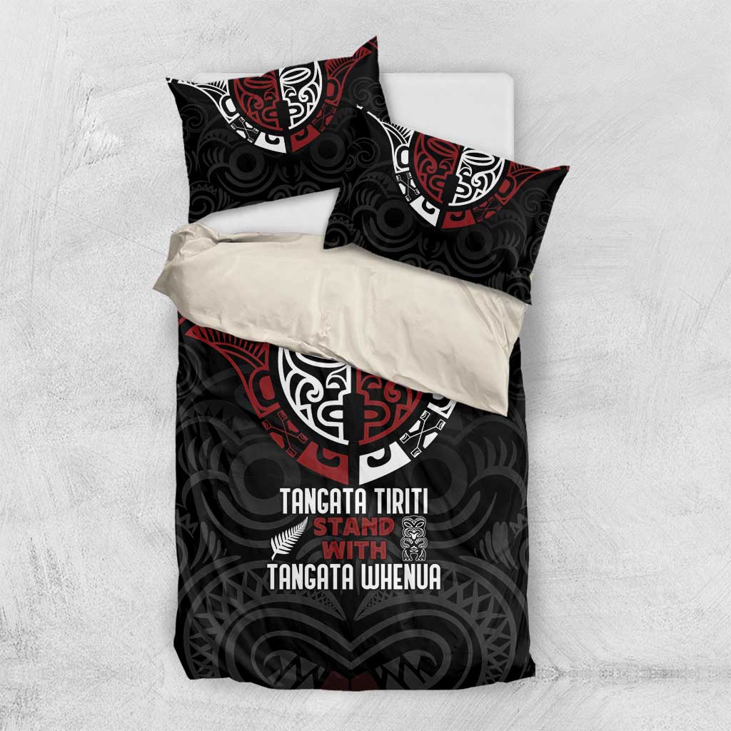 Maori Hongi Toitu Te Tiriti Bedding Set Tangata Tiriti Stand With Tangata Whenua LT7 US Twin 172cm x 218cm Black - Polynesian Pride