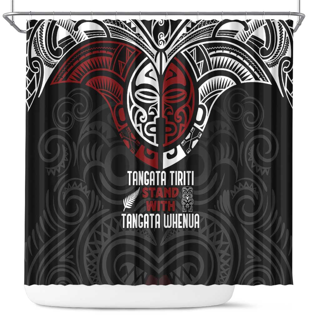 Maori Hongi Toitu Te Tiriti Shower Curtain Tangata Tiriti Stand With Tangata Whenua LT7 Black - Polynesian Pride