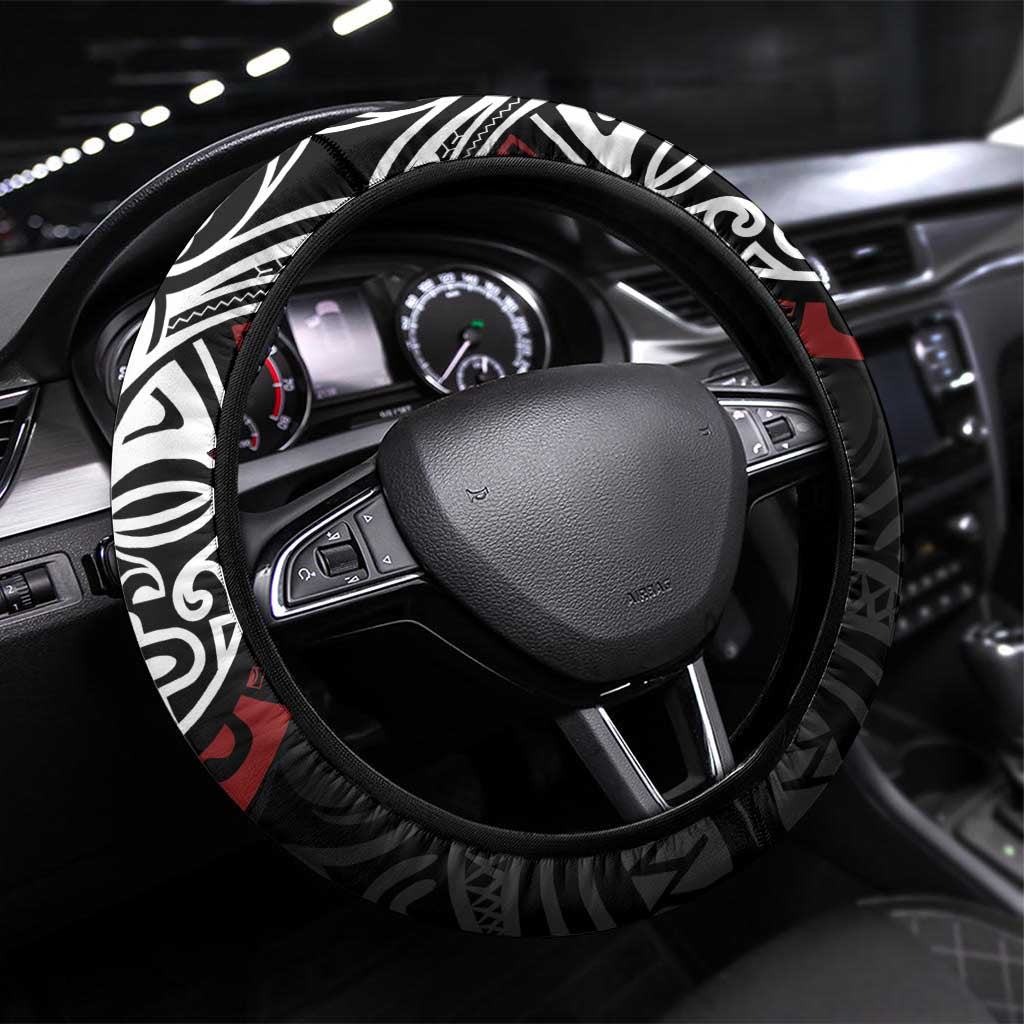 Maori Hongi Toitu Te Tiriti Steering Wheel Cover Tangata Tiriti Stand With Tangata Whenua LT7 Universal Fit Black - Polynesian Pride