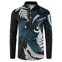 New Zealand Tui Bird Button Sweatshirt Maori Kowhaiwhai LT7 Teal - Polynesian Pride