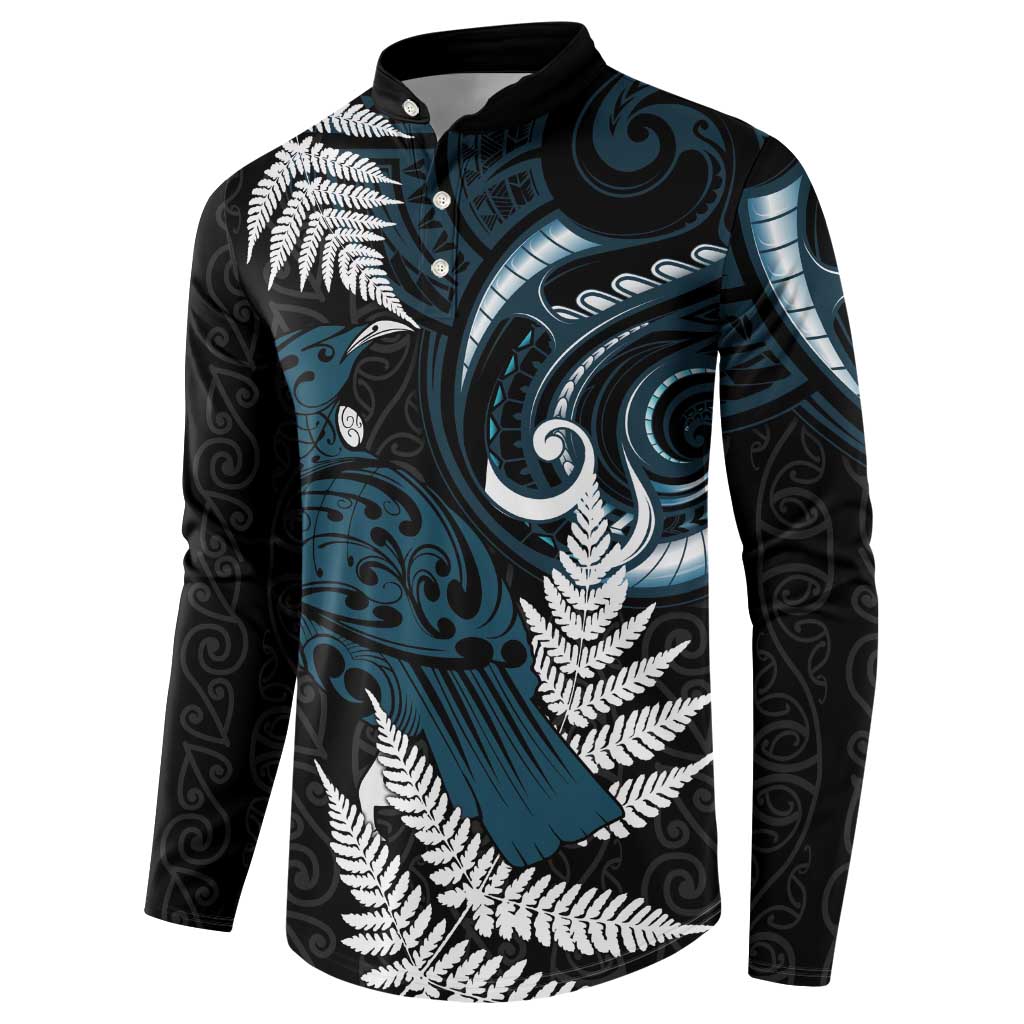 New Zealand Tui Bird Button Sweatshirt Maori Kowhaiwhai LT7 - Polynesian Pride