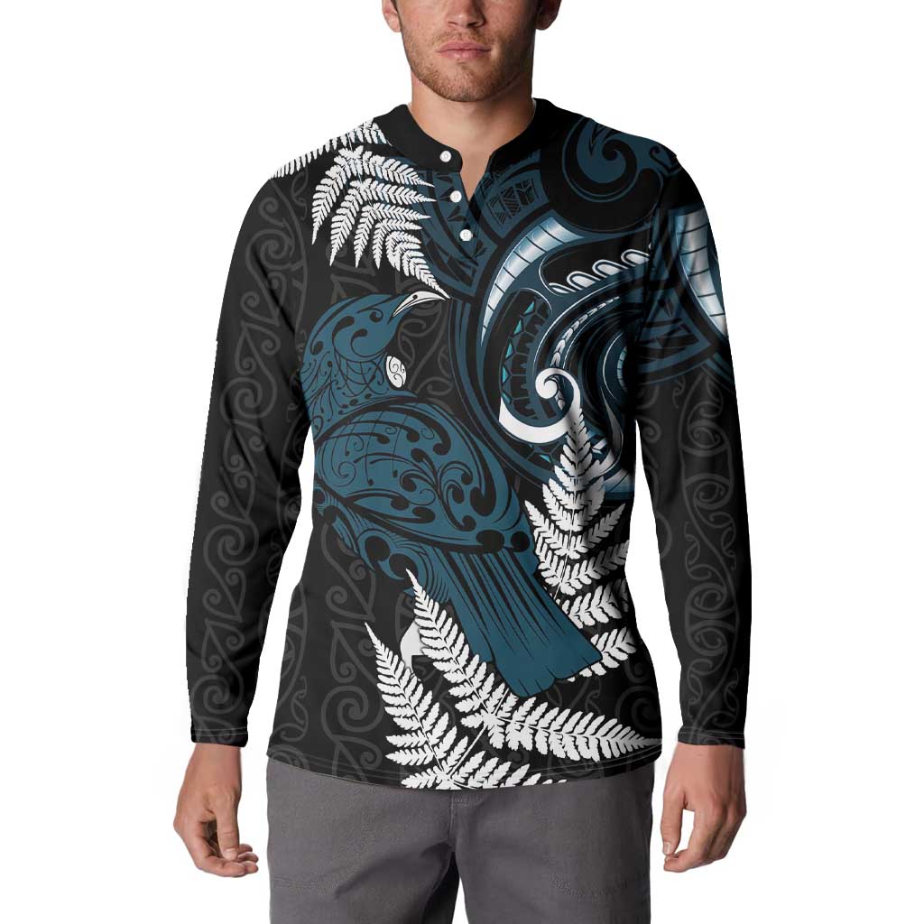 New Zealand Tui Bird Button Sweatshirt Maori Kowhaiwhai LT7 - Polynesian Pride