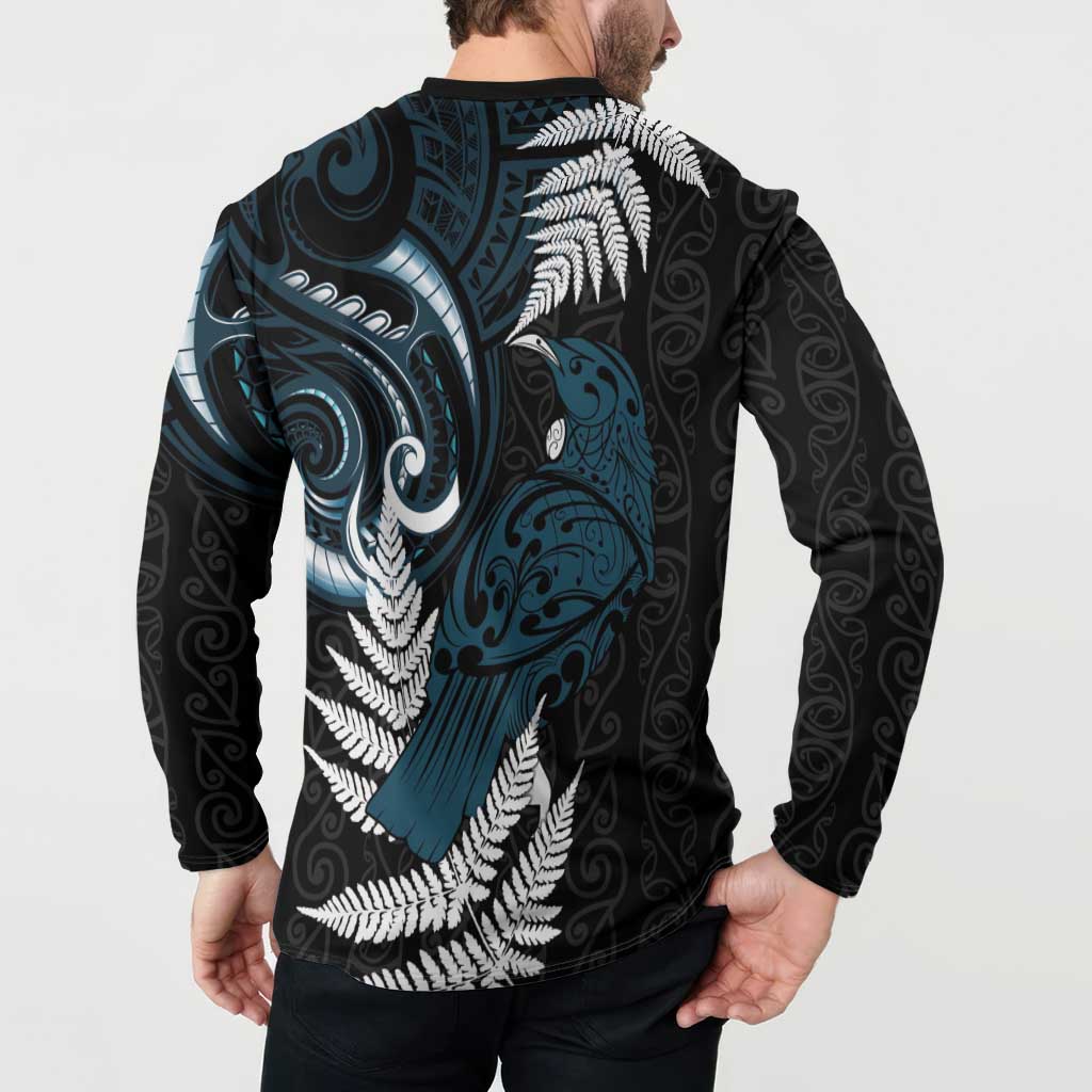 New Zealand Tui Bird Button Sweatshirt Maori Kowhaiwhai LT7 - Polynesian Pride