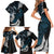 New Zealand Tui Bird Family Matching Short Sleeve Bodycon Dress and Hawaiian Shirt Maori Kowhaiwhai