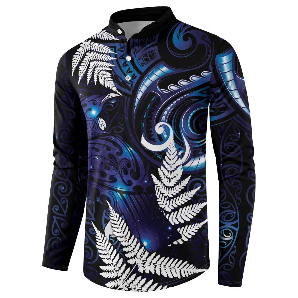 New Zealand Maori Matariki Button Sweatshirt Tui Bird Galaxy LT7 - Polynesian Pride