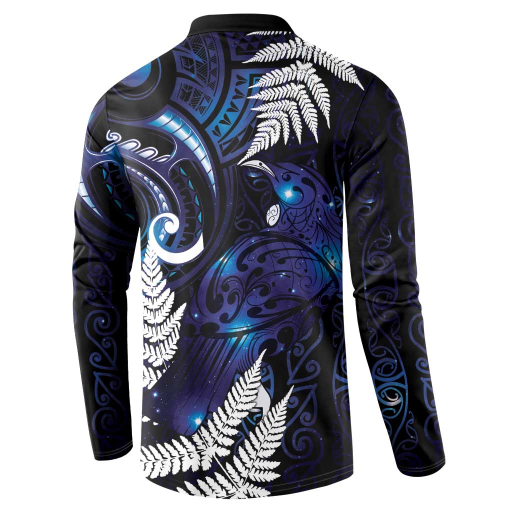 New Zealand Maori Matariki Button Sweatshirt Tui Bird Galaxy LT7 - Polynesian Pride
