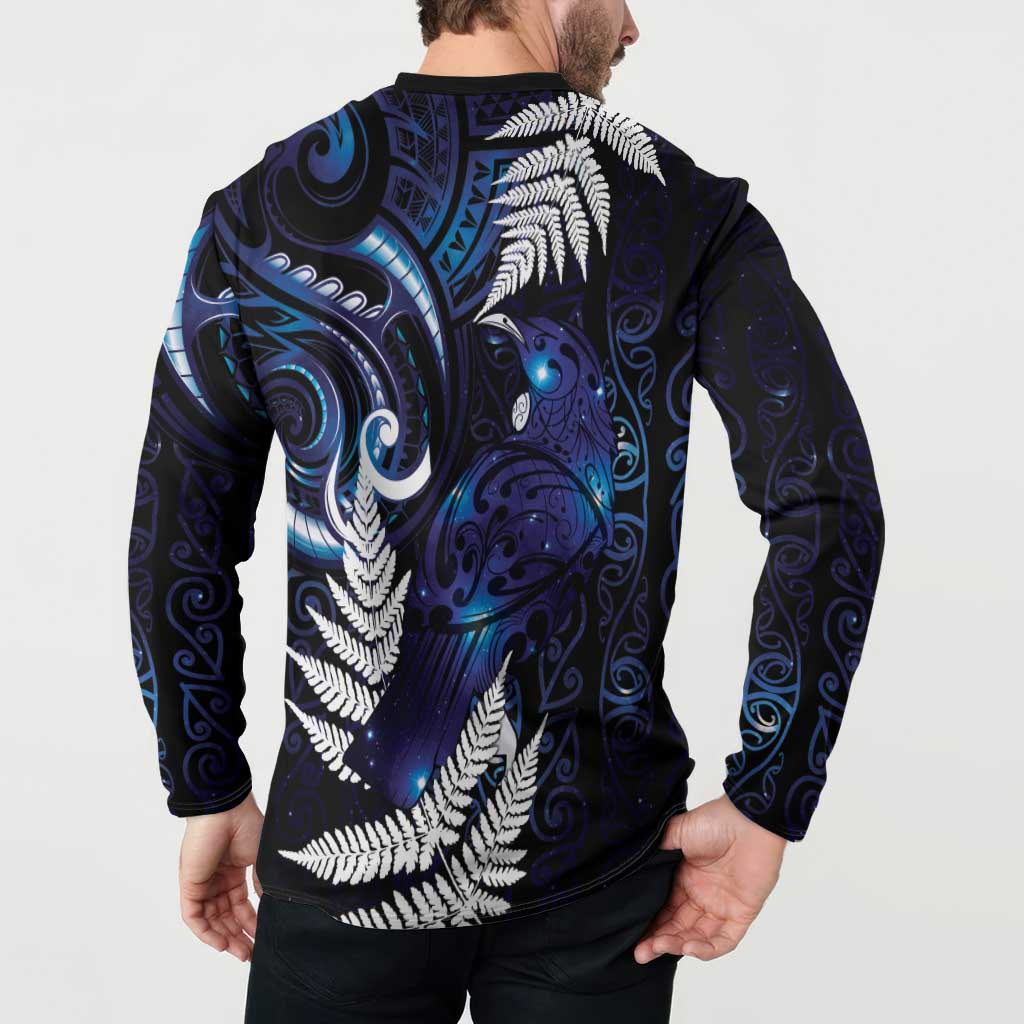 New Zealand Maori Matariki Button Sweatshirt Tui Bird Galaxy LT7 - Polynesian Pride