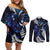 New Zealand Maori Matariki Couples Matching Off Shoulder Short Dress and Long Sleeve Button Shirt Tui Bird Galaxy