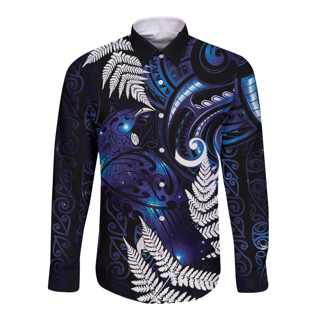 New Zealand Maori Matariki Long Sleeve Button Shirt Tui Bird Galaxy LT7 Unisex Galaxy - Polynesian Pride