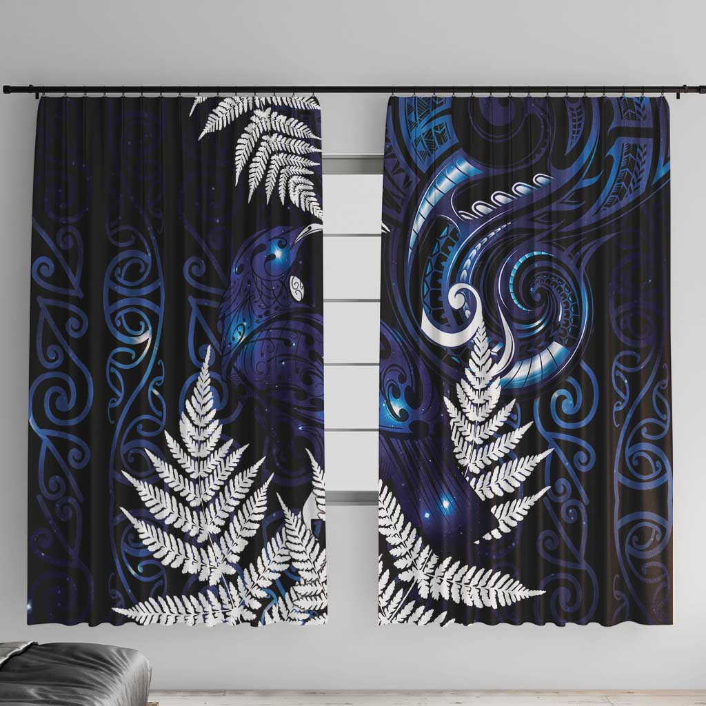 New Zealand Maori Matariki Window Curtain Tui Bird Galaxy LT7 With Hooks Galaxy - Polynesian Pride