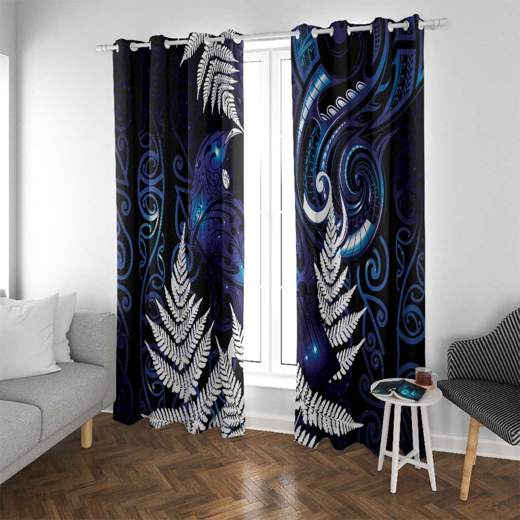 New Zealand Maori Matariki Window Curtain Tui Bird Galaxy LT7 With Grommets Galaxy - Polynesian Pride