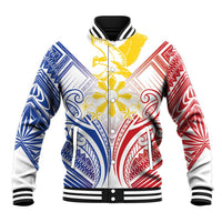 Philippines Tribal Sun Personalized Baseball Jacket Hunting Eagle LT7 Unisex White - Polynesian Pride