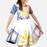 Philippines Tribal Sun Personalized Kid Short Sleeve Dress Hunting Eagle LT7 KID White - Polynesian Pride