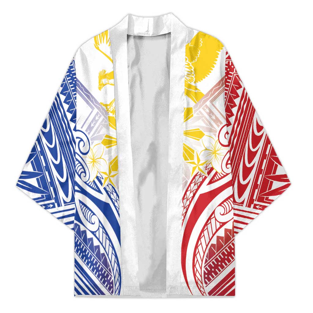 Philippines Tribal Sun Personalized Kimono Hunting Eagle LT7 Unisex White - Polynesian Pride