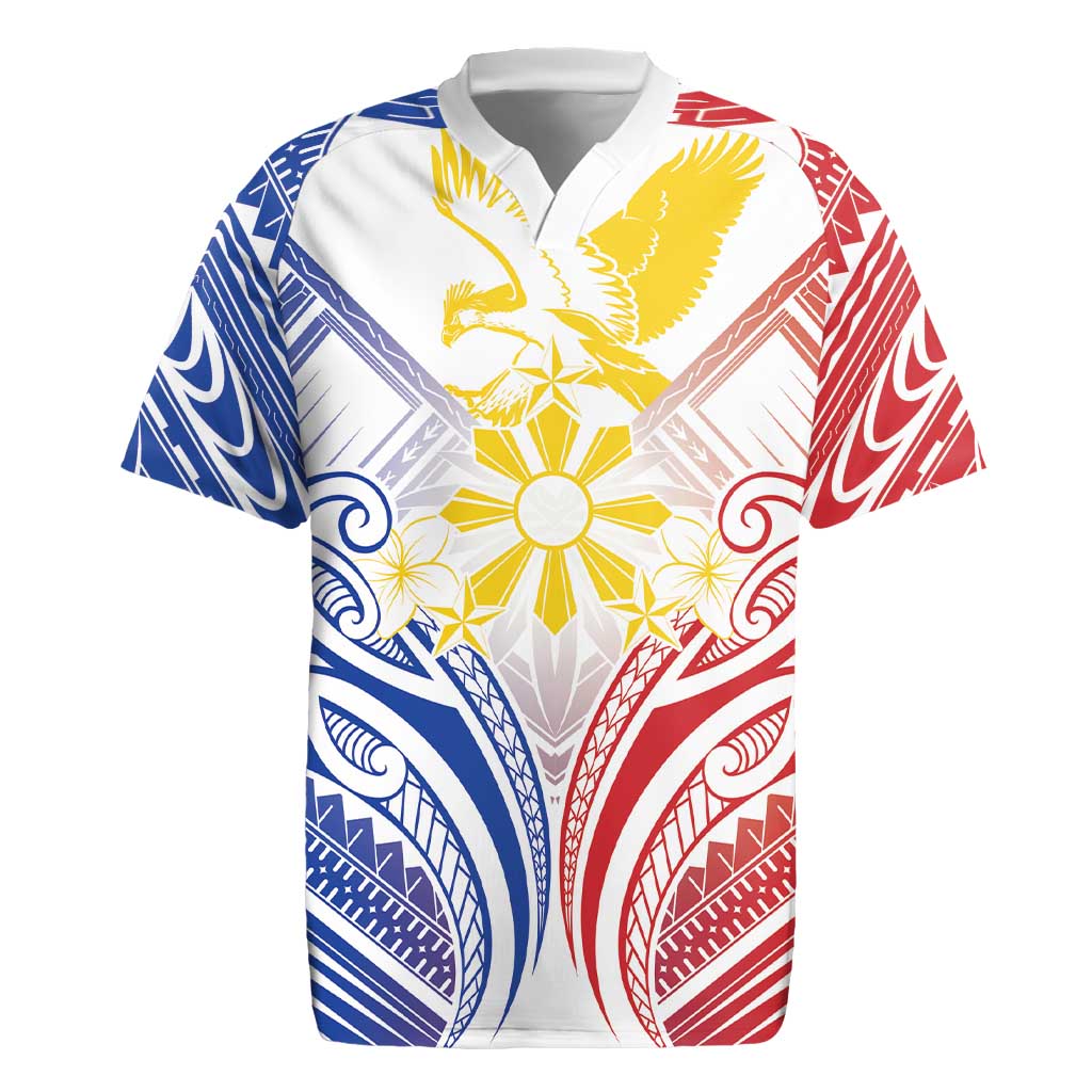Philippines Tribal Sun Personalized Rugby Jersey Hunting Eagle LT7 White - Polynesian Pride