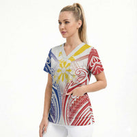 Philippines Tribal Sun Personalized Scrub Top Hunting Eagle LT7 - Polynesian Pride