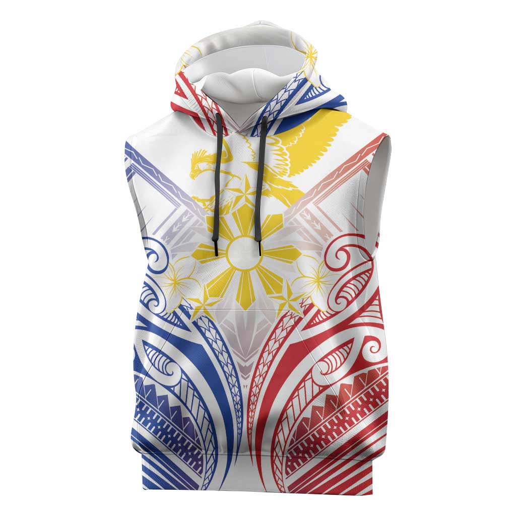 Philippines Tribal Sun Personalized Sleeveless Hoodie Hunting Eagle LT7 White - Polynesian Pride
