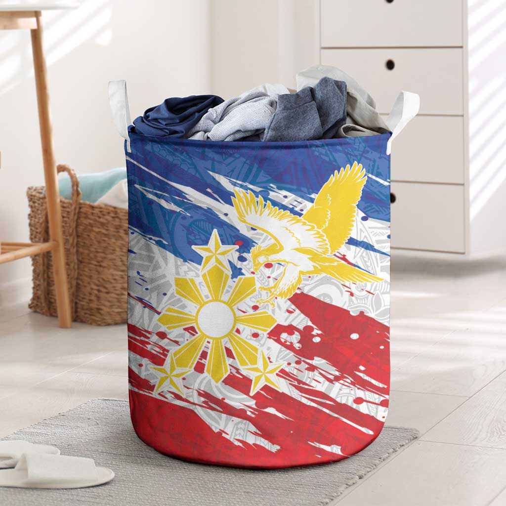 Filipino Sun and Stars Laundry Basket Grunge Vibes LT7 White - Polynesian Pride