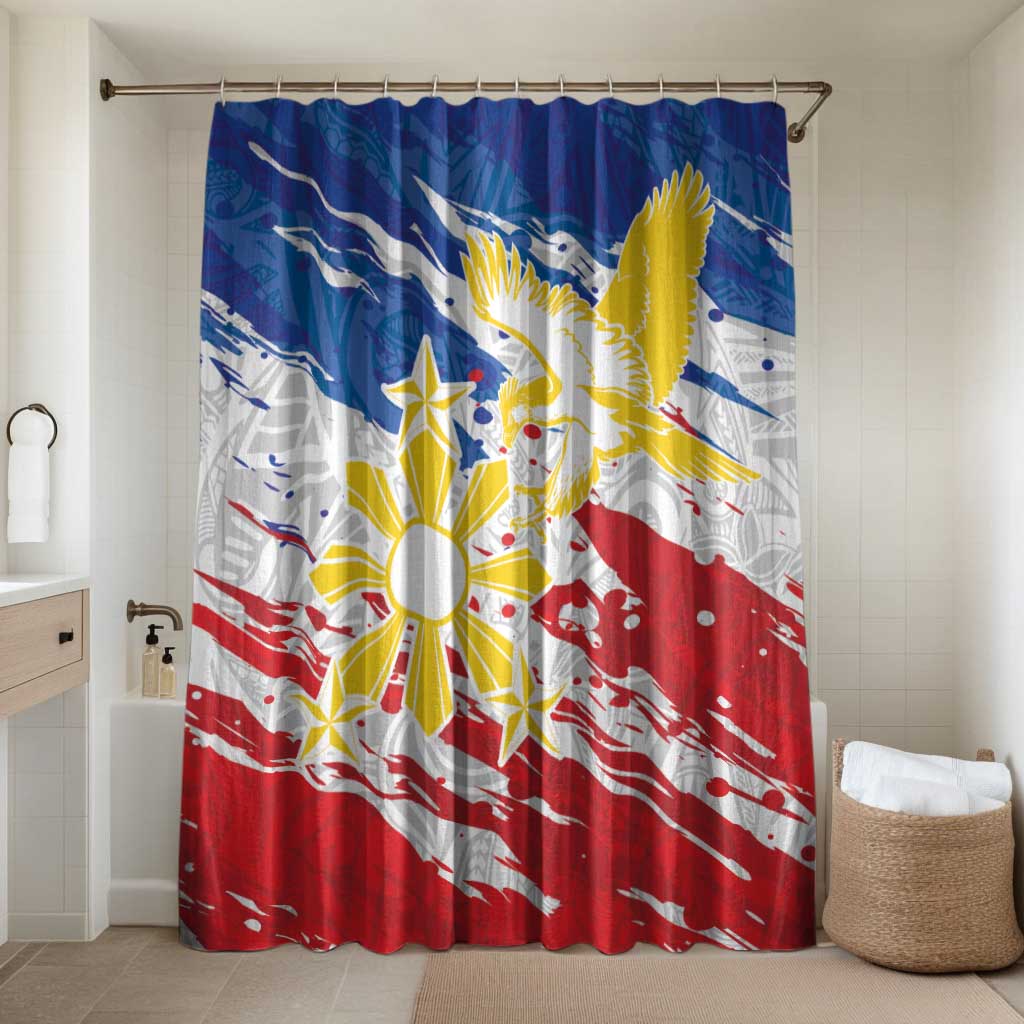 Filipino Sun and Stars Bathroom Set Grunge Vibes LT7 Shower Curtain Only White - Polynesian Pride