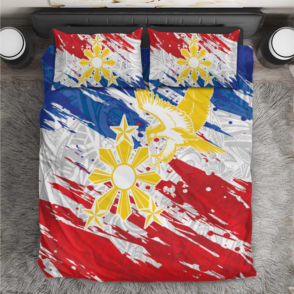 Filipino Sun and Stars Bedding Set Grunge Vibes LT7 White - Polynesian Pride