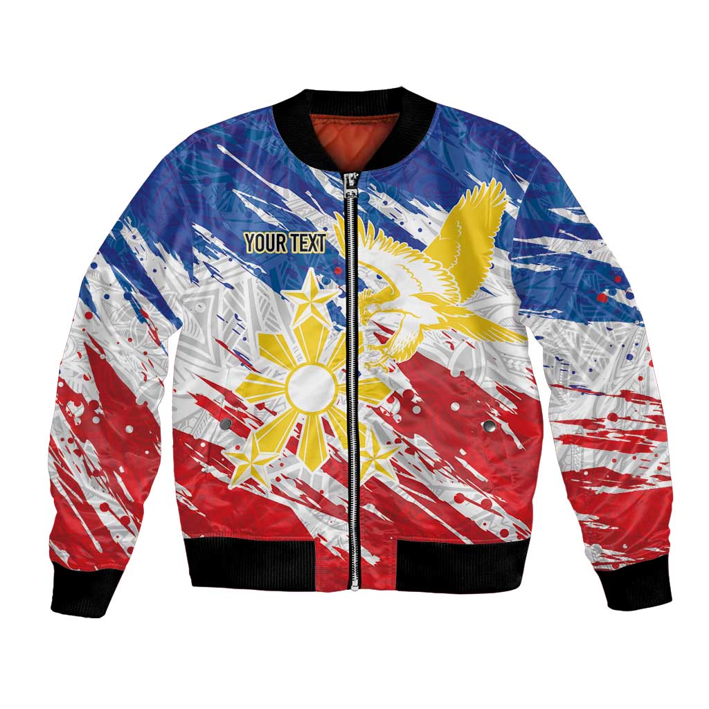 Personalized Filipino Sun and Stars Bomber Jacket Grunge Vibes LT7 Unisex White - Polynesian Pride
