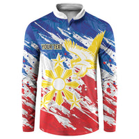 Personalized Filipino Sun and Stars Button Sweatshirt Grunge Vibes LT7 White - Polynesian Pride