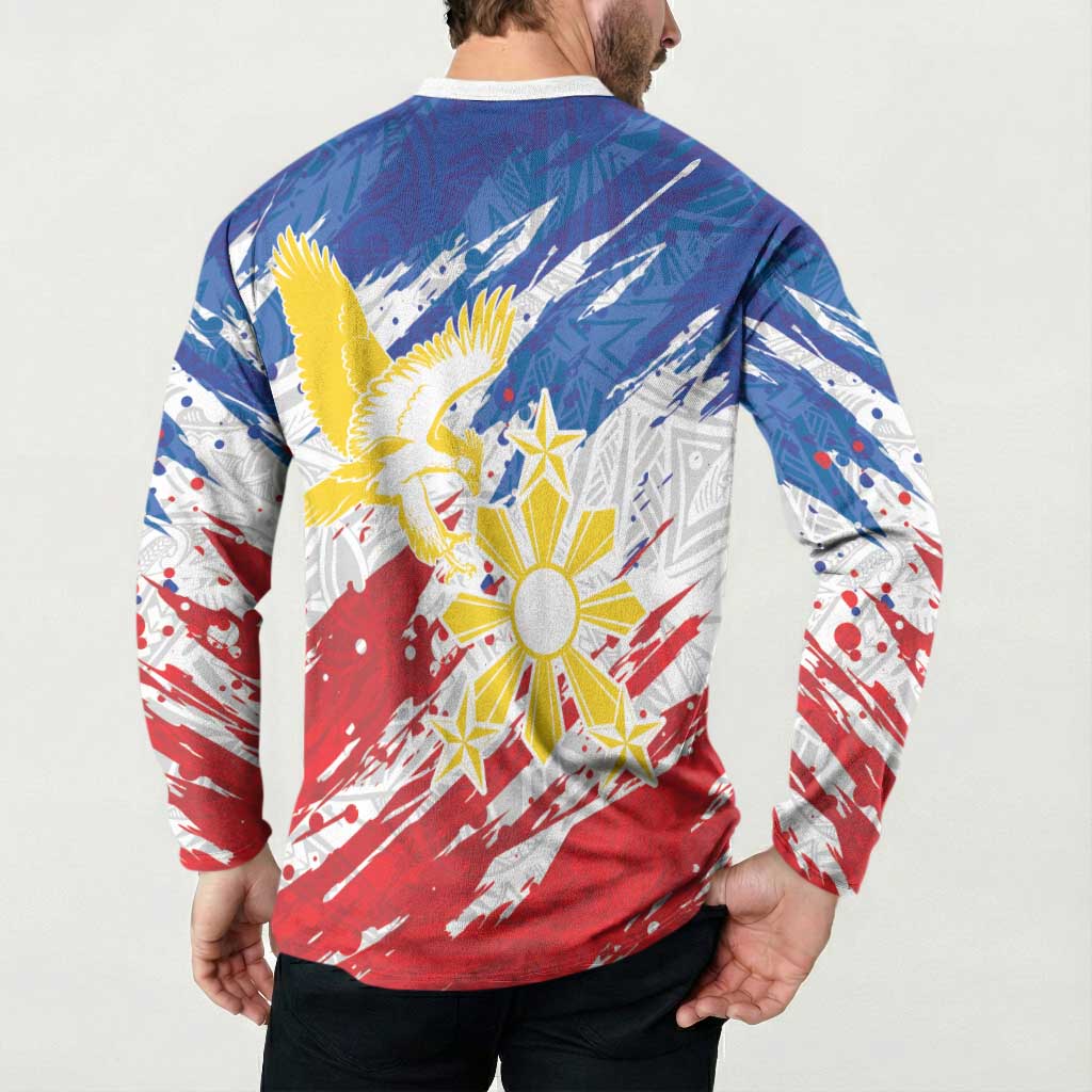Personalized Filipino Sun and Stars Button Sweatshirt Grunge Vibes LT7 - Polynesian Pride
