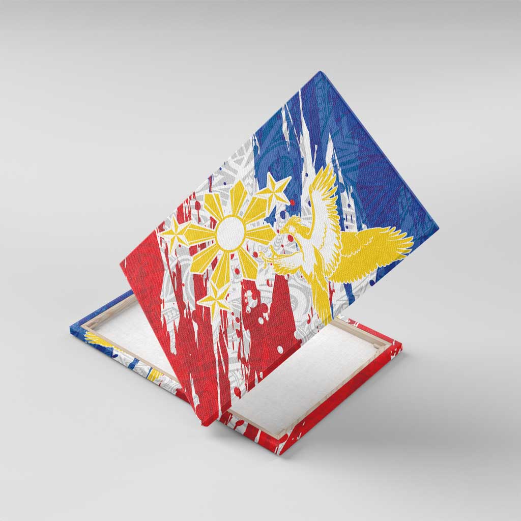 Filipino Sun and Stars Canvas Wall Art Grunge Vibes LT7 With Frame White - Polynesian Pride