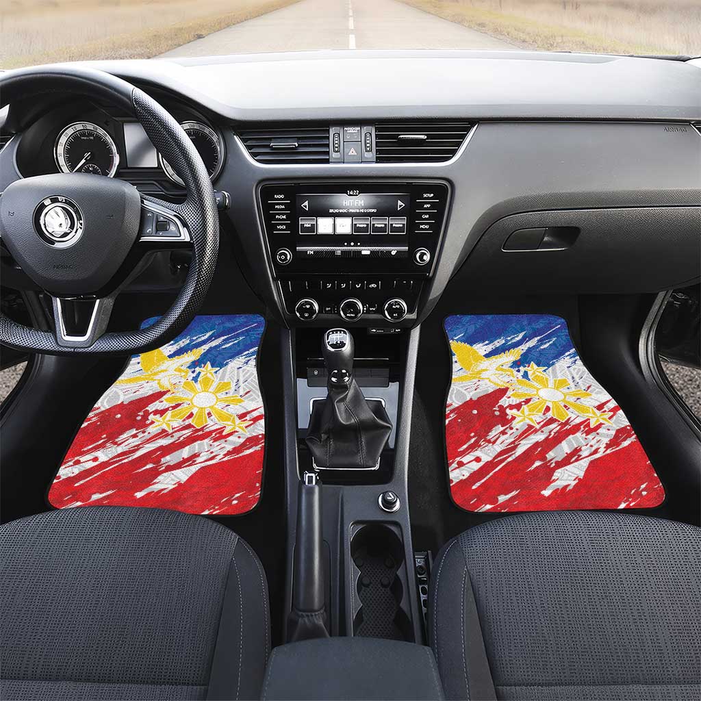 Filipino Sun and Stars Car Mats Grunge Vibes LT7 Set 2pcs - Front White - Polynesian Pride