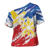 Personalized Filipino Sun and Stars Cross Shoulder Shirt Grunge Vibes LT7 - Polynesian Pride