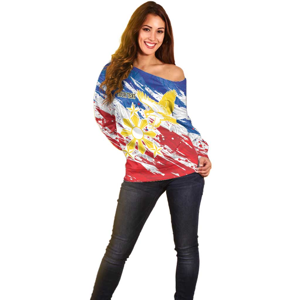 Personalized Filipino Sun and Stars Off Shoulder Sweater Grunge Vibes LT7 - Polynesian Pride