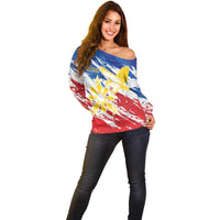 Personalized Filipino Sun and Stars Off Shoulder Sweater Grunge Vibes LT7 - Polynesian Pride