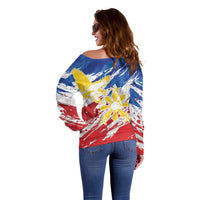 Personalized Filipino Sun and Stars Off Shoulder Sweater Grunge Vibes LT7 - Polynesian Pride