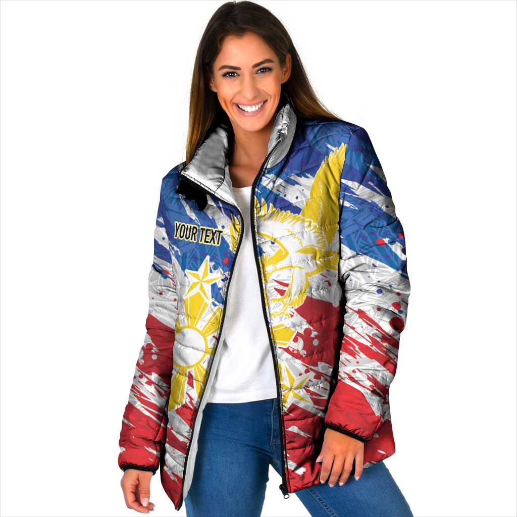 Personalized Filipino Sun and Stars Padded Jacket Grunge Vibes LT7 Women White - Polynesian Pride
