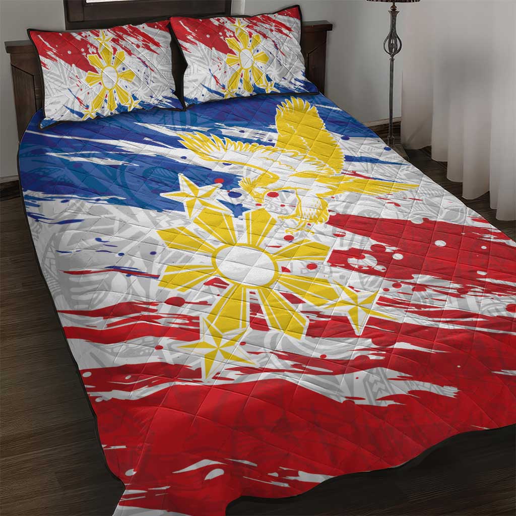 Filipino Sun and Stars Quilt Bed Set Grunge Vibes LT7 White - Polynesian Pride