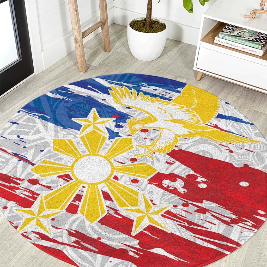 Filipino Sun and Stars Round Carpet Grunge Vibes LT7 White - Polynesian Pride