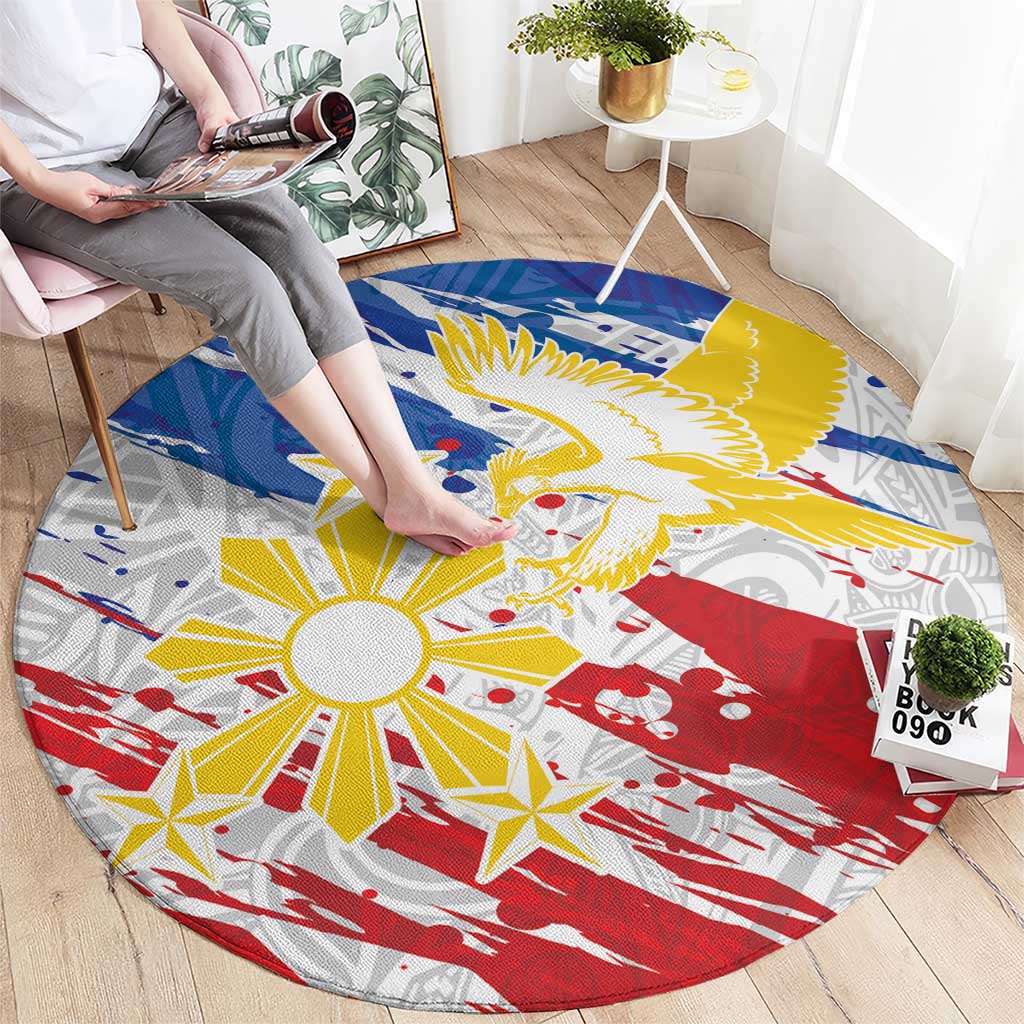Filipino Sun and Stars Round Carpet Grunge Vibes LT7 - Polynesian Pride