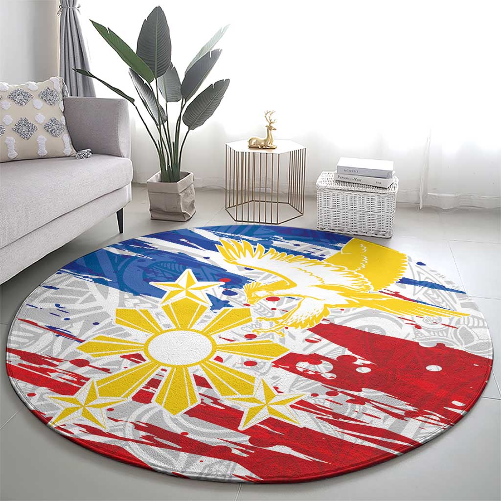 Filipino Sun and Stars Round Carpet Grunge Vibes LT7 - Polynesian Pride