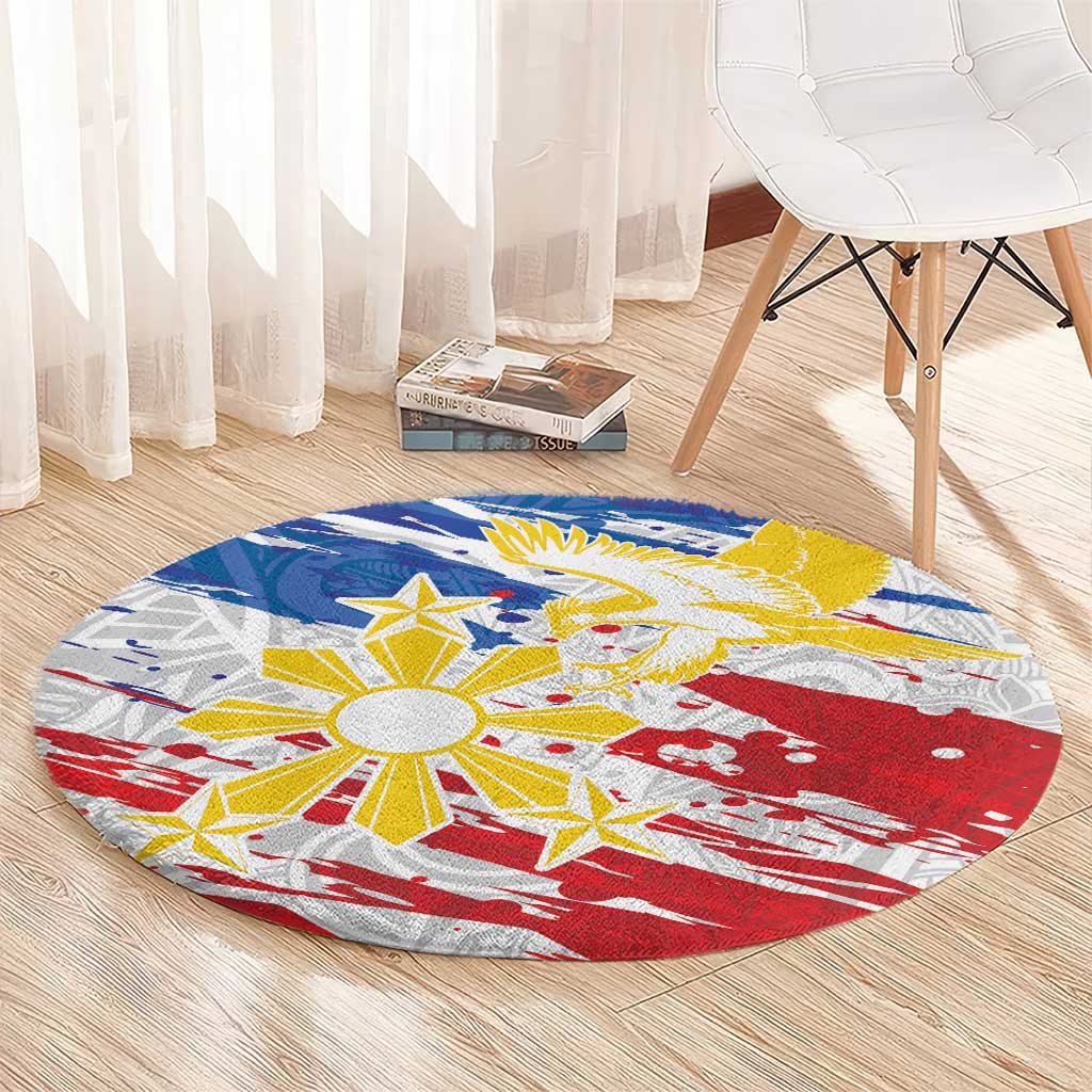 Filipino Sun and Stars Round Carpet Grunge Vibes LT7 - Polynesian Pride