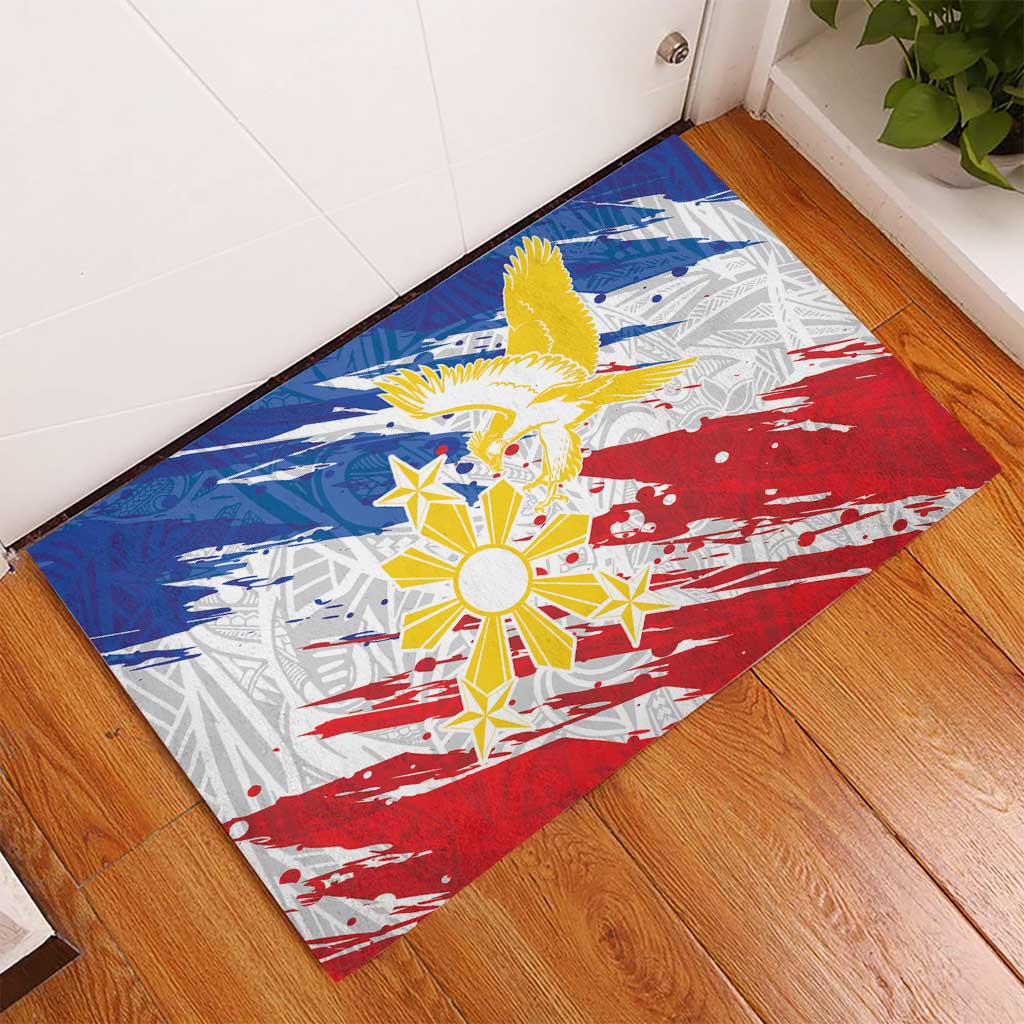 Filipino Sun and Stars Rubber Doormat Grunge Vibes LT7 - Polynesian Pride