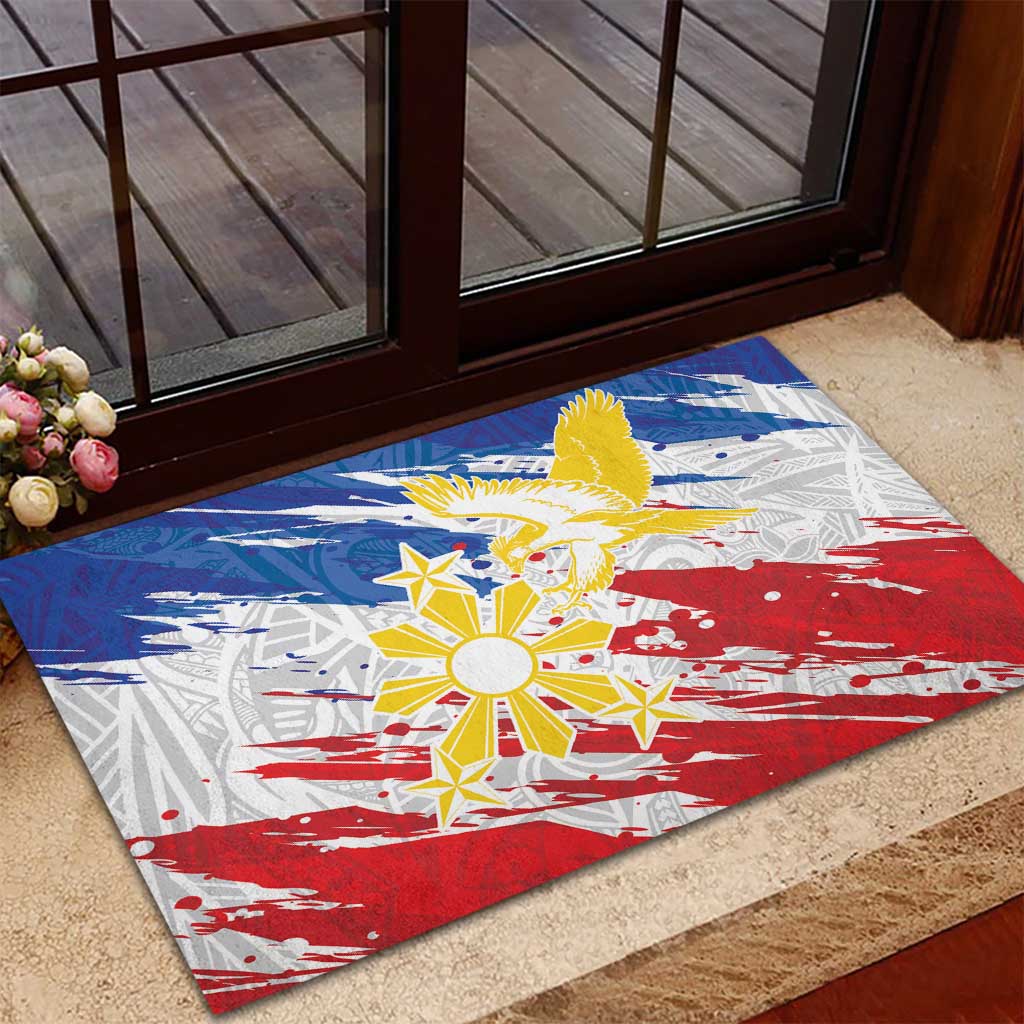 Filipino Sun and Stars Rubber Doormat Grunge Vibes LT7 - Polynesian Pride